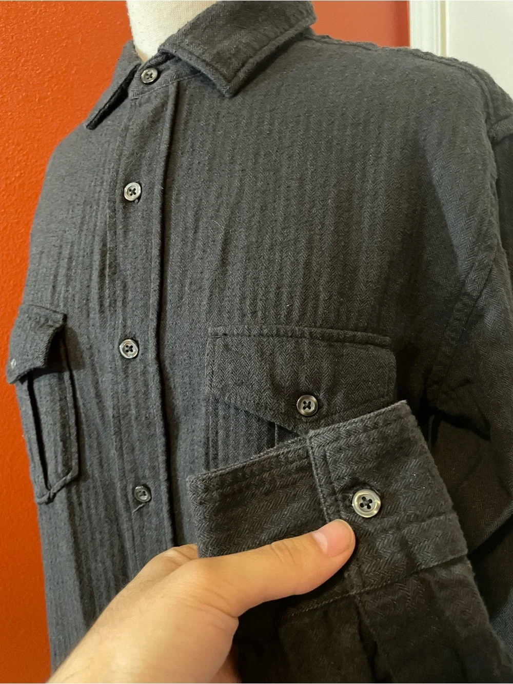 Billy Reid Men’s Classic‎ Herringbone Black Button Down Long Sleeve Shirt